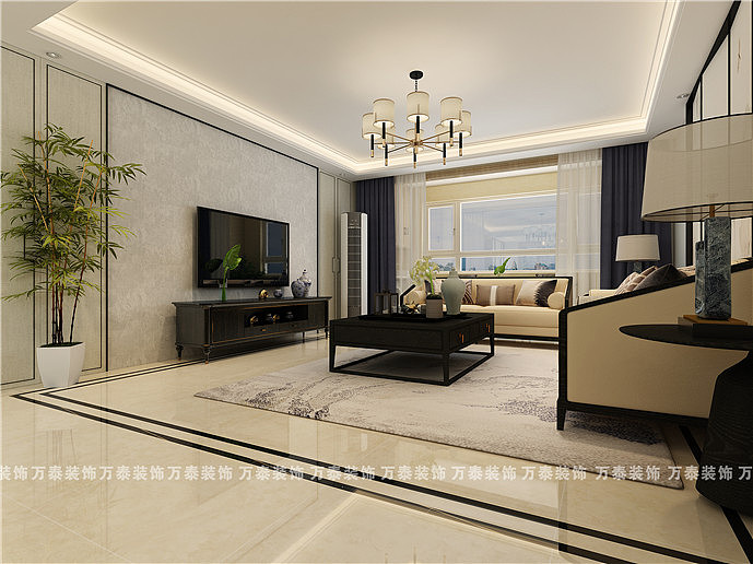 济南万泰装饰西江华府新中式效果图——客厅