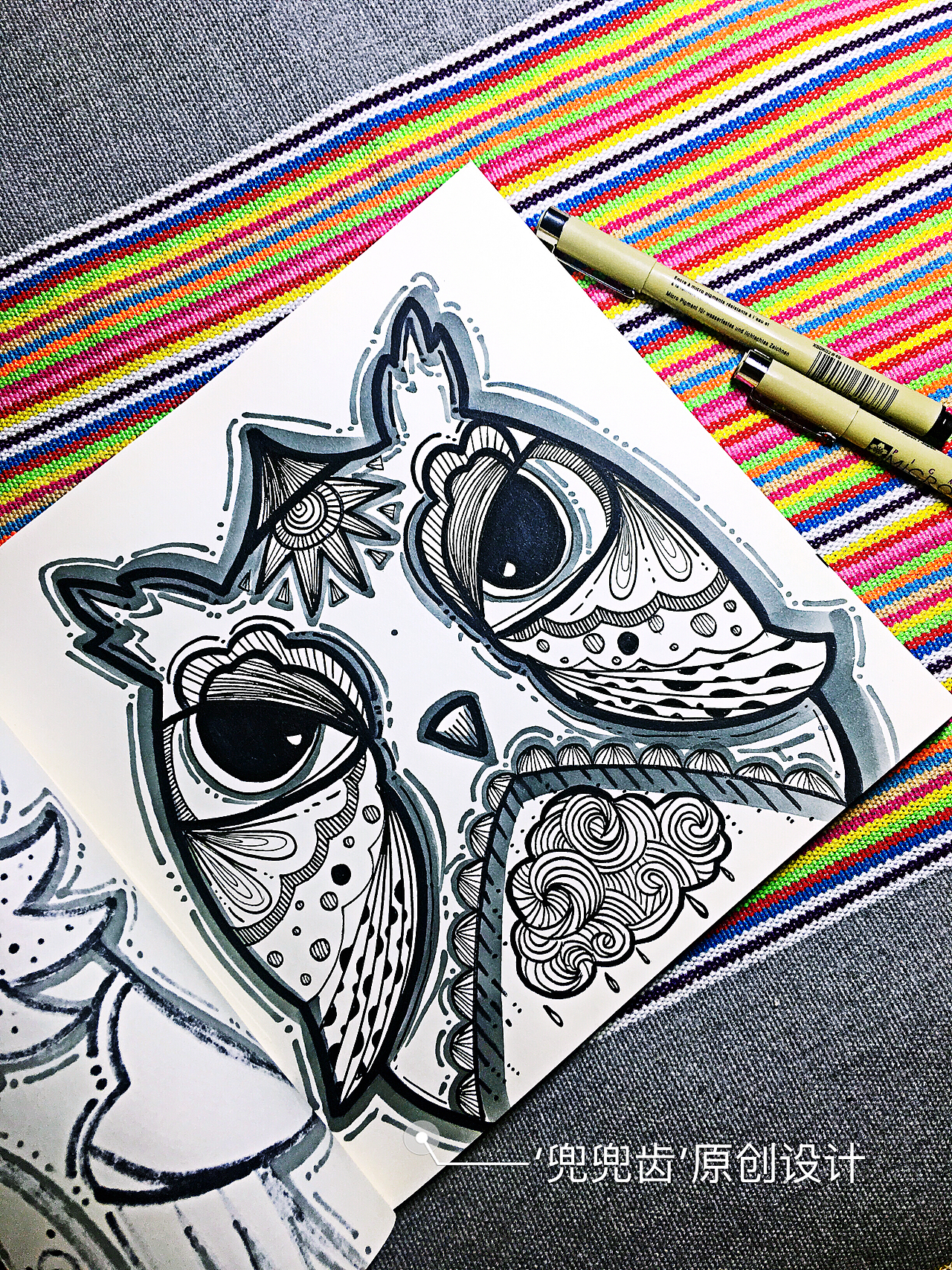 缠绕画，黑白装饰画，民族风，线描，插画，猫头鹰，（图ZNzQwNjAzOTY=） - 商业插画 - 站酷设计师兜兜齿原创原创素材 - 站酷ZCOOL
