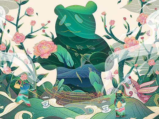 Heart panda茶叶包装插画创作