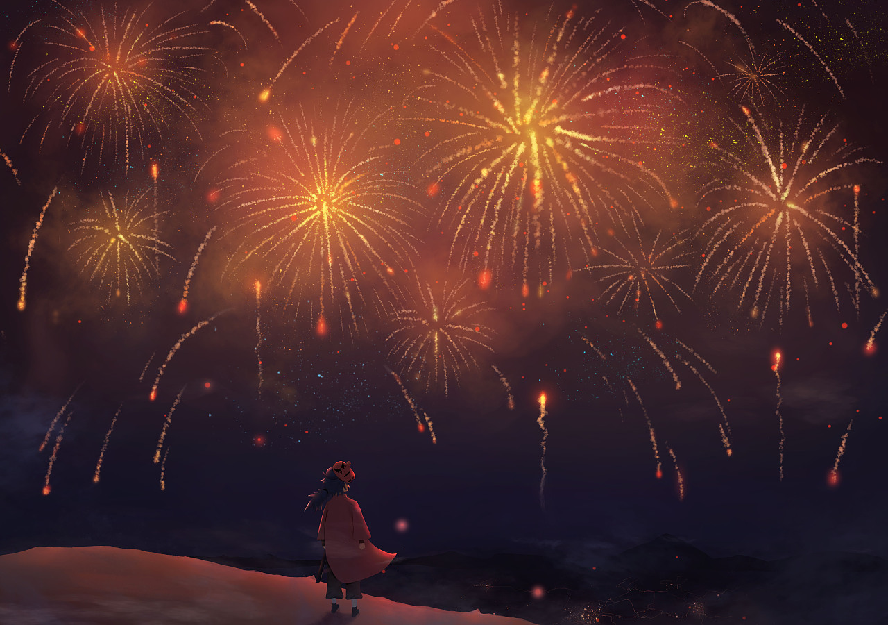 新年贺图,来看烟花啊