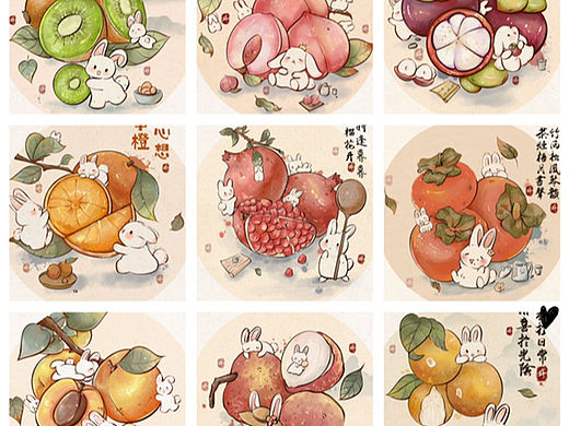 原创国风水果兔兔可爱插画