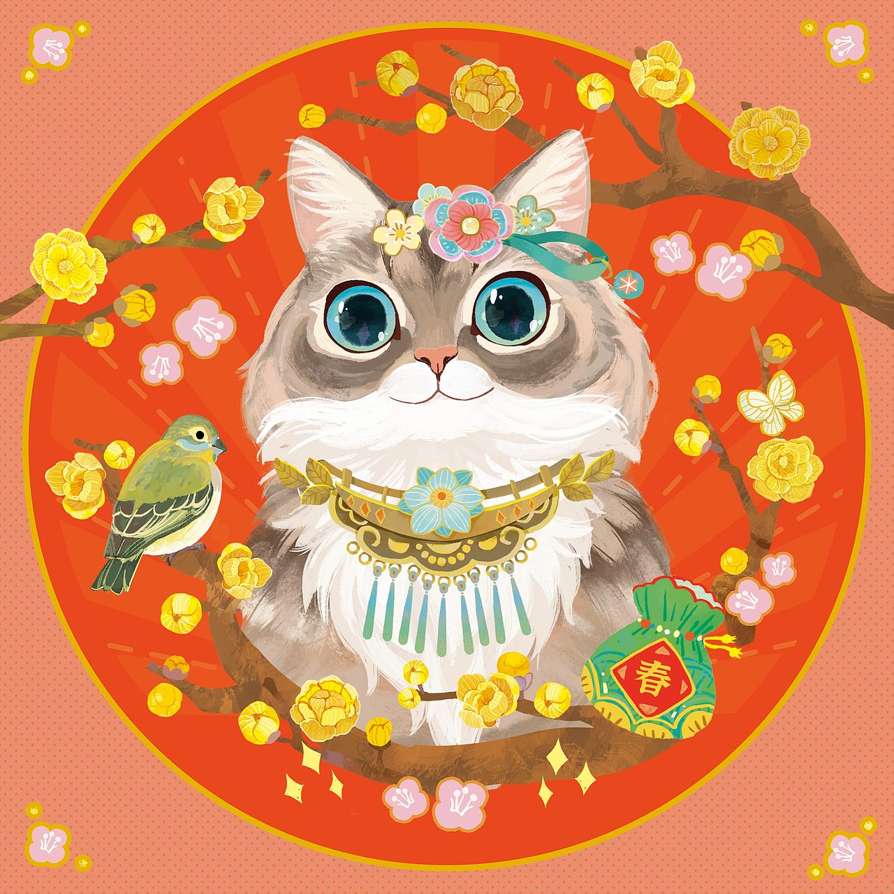 四张春节猫咪主题插画（图ZMjM1ODkyMjYw） - 商业插画 - 站酷设计师满屋猫在飞原创素材 - 站酷ZCOOL