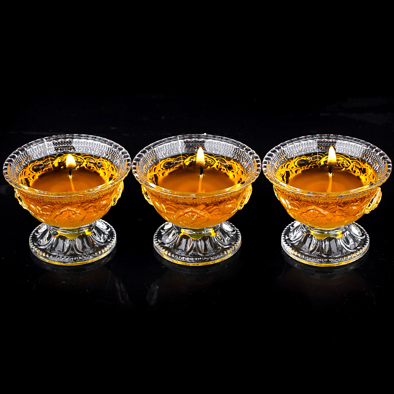 酥油灯蜡烛灯芯玻璃七彩灯座莲花灯座倒烛佛教用品供佛