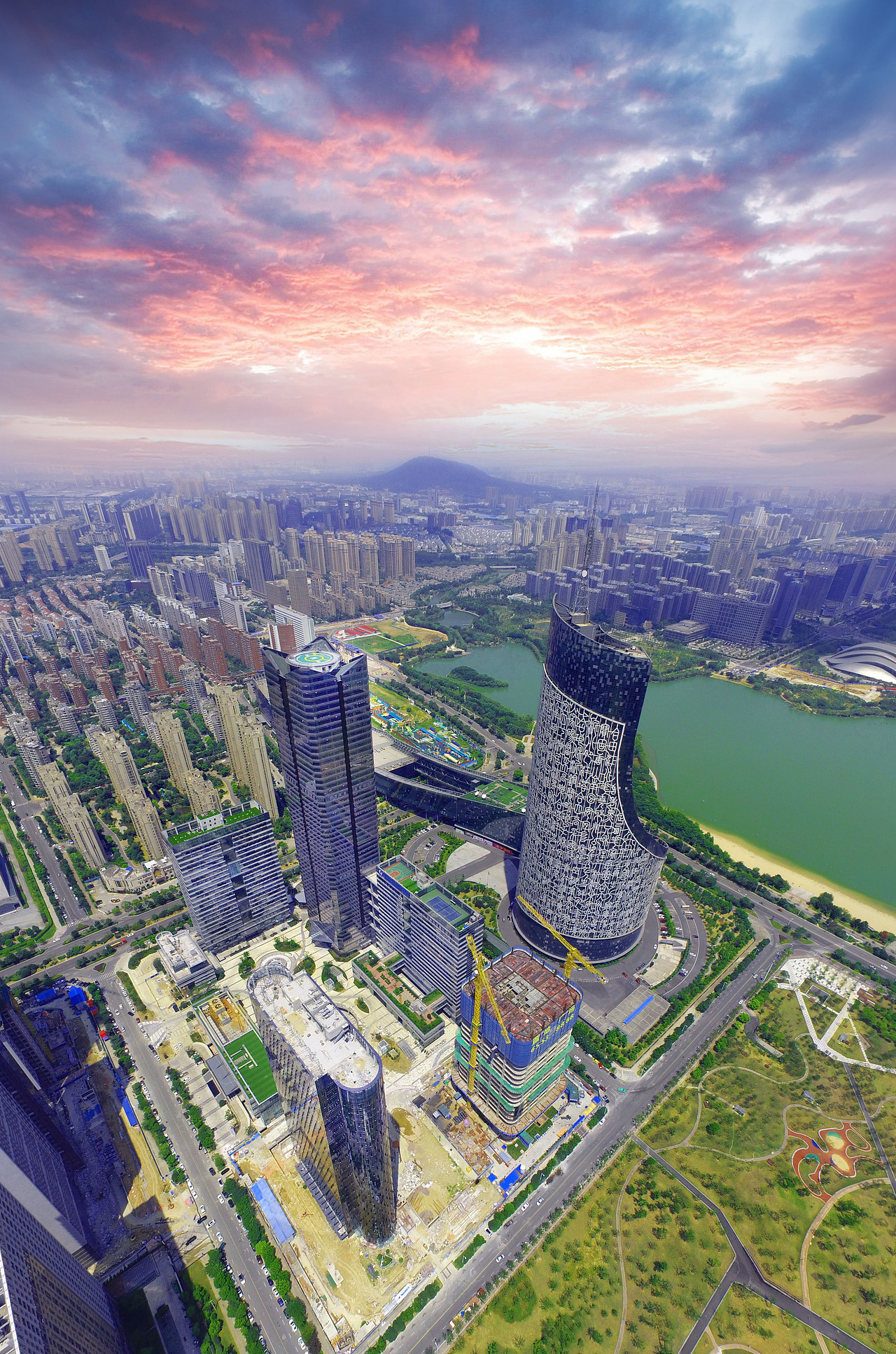 【航拍摄影】合肥政务区天鹅湖 内含空中全景