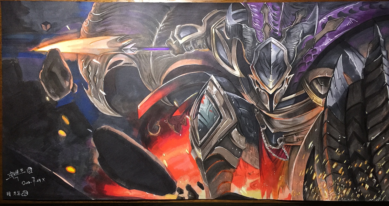 【LoL】马克笔手绘-潘森屠龙勇士皮肤（图ZMzI1NDgyNDg=） - 游戏原画 - 站酷设计师副船长托尼蛋原创素材 - 站酷ZCOOL
