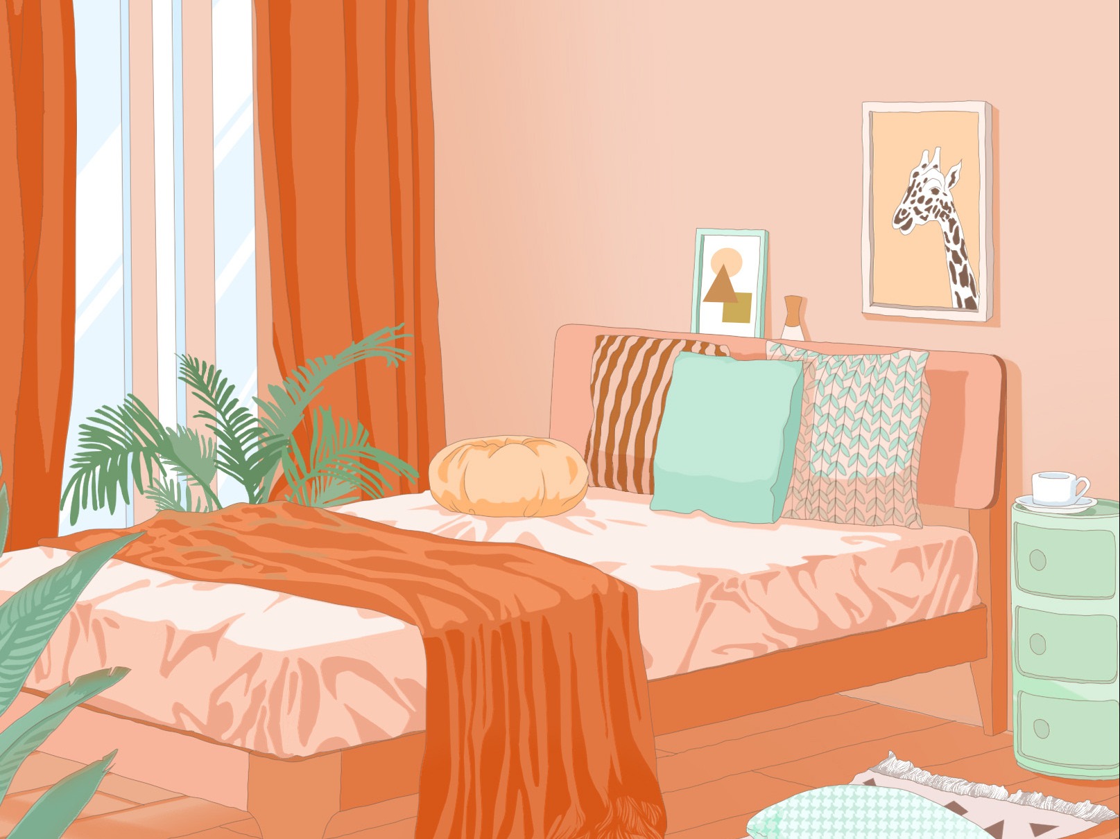 轻奢复古北欧简约现代爱马仕橙色橘色卧室客厅天鹅绒拼接丝绒窗帘