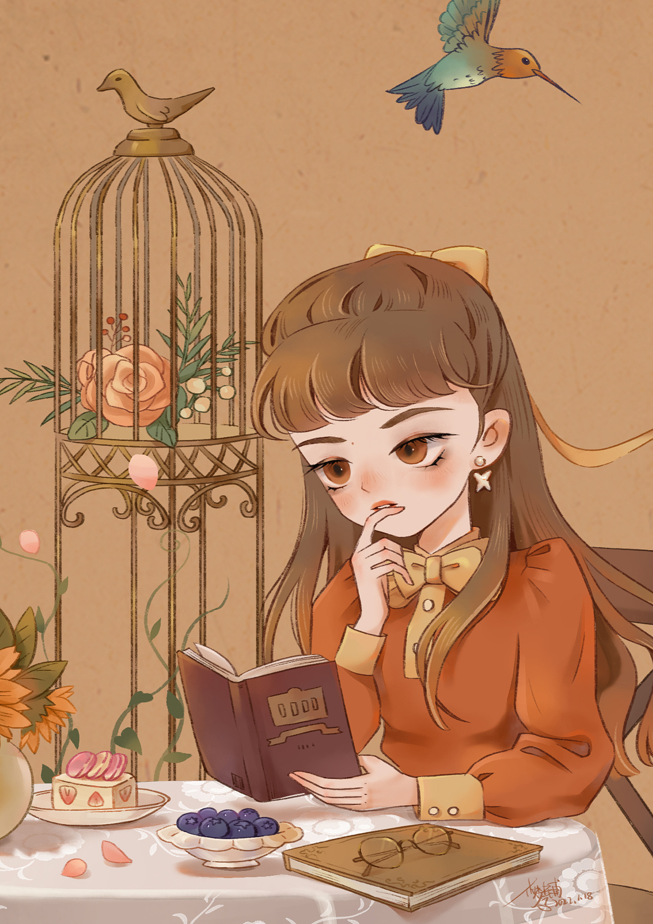 「田园一角」读书少女|插画|创作习作|梦铺子 - 原创作品 - 站酷