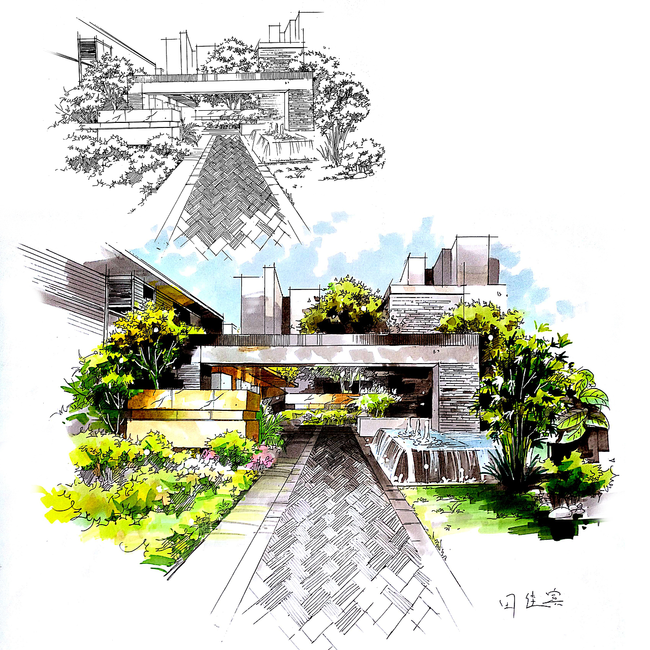 景观手绘——田佳宾（图ZNTI2ODA4MDA=） - 景观设计 - 站酷设计师调色板22原创素材 - 站酷ZCOOL