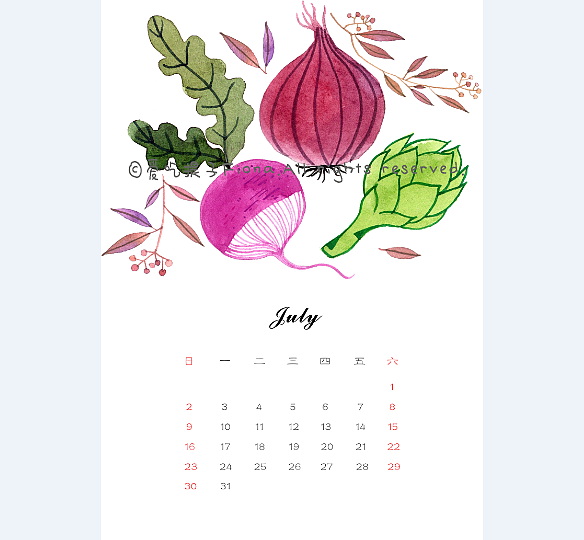 2017年插画日历 蔬菜主题（图ZNjcwNDgwMDA=） - 商业插画 - 站酷设计师爱吃提子Fiona原创素材 - 站酷ZCOOL