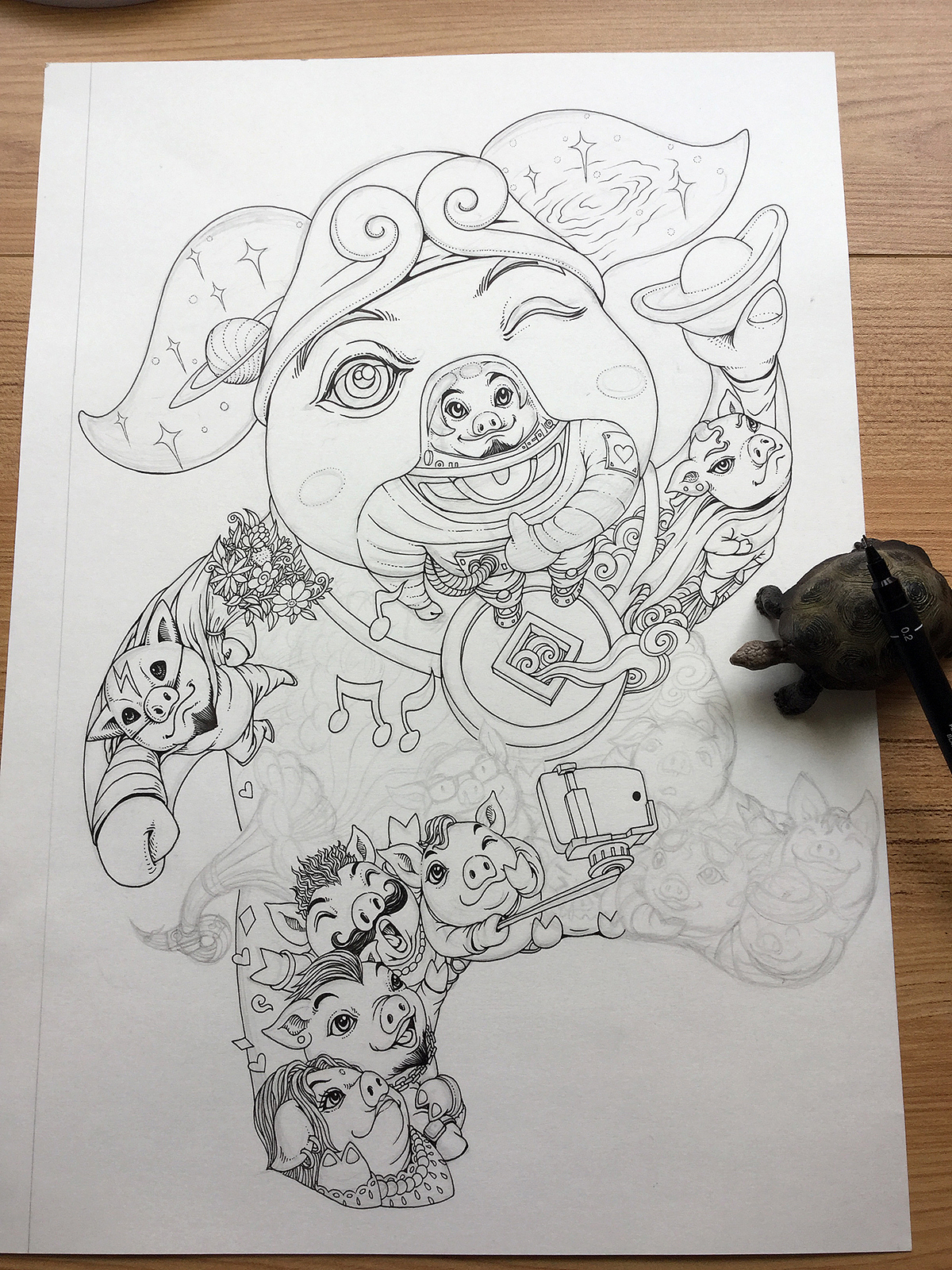 《萌猪部落》：“祝你平安，诸事顺利！”（图ZMTIxMDE4Mzg0） - 商业插画 - 站酷设计师傅淳强画者之旅原创素材 - 站酷ZCOOL