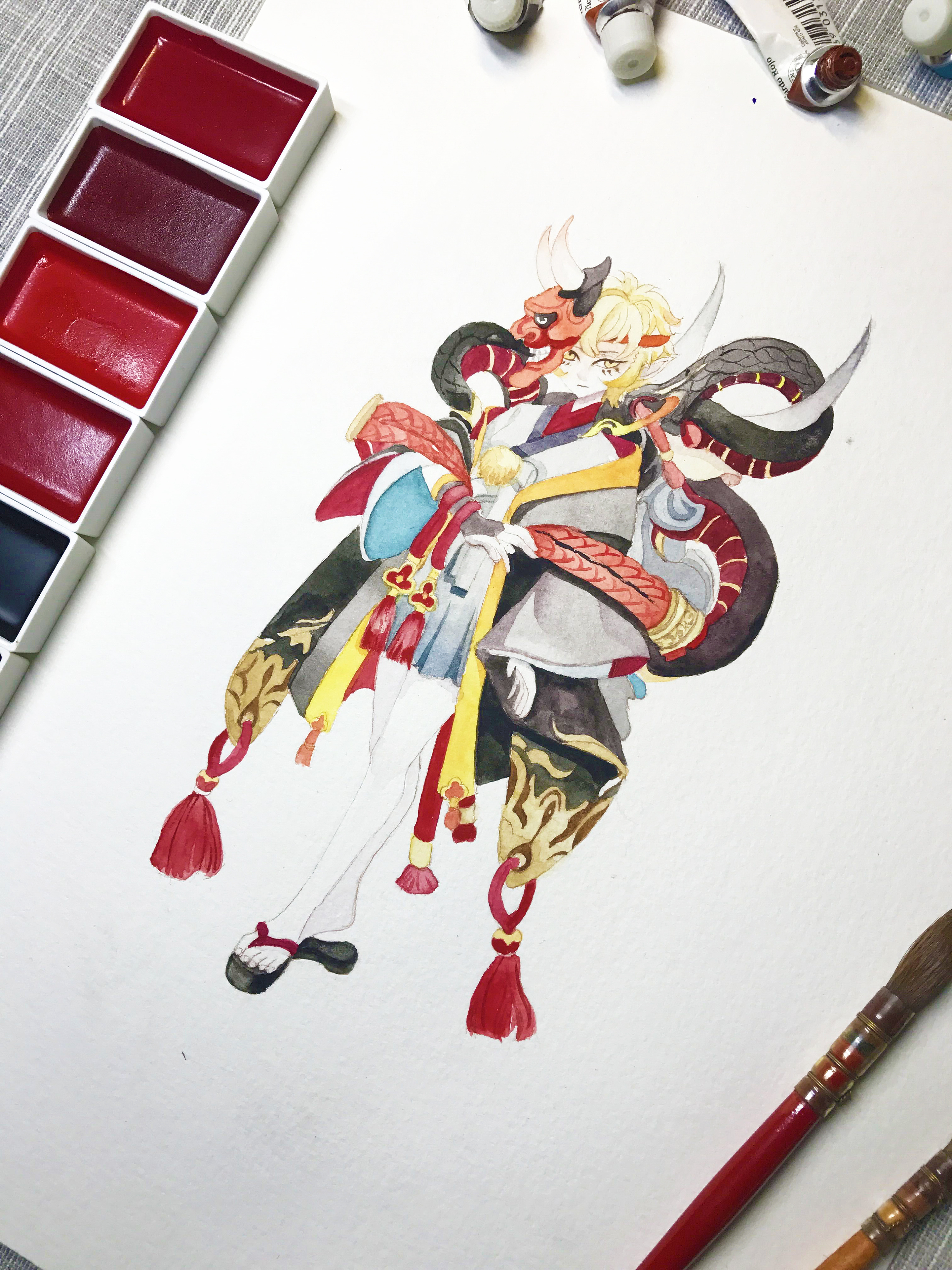 水彩手绘--阴阳师 般若