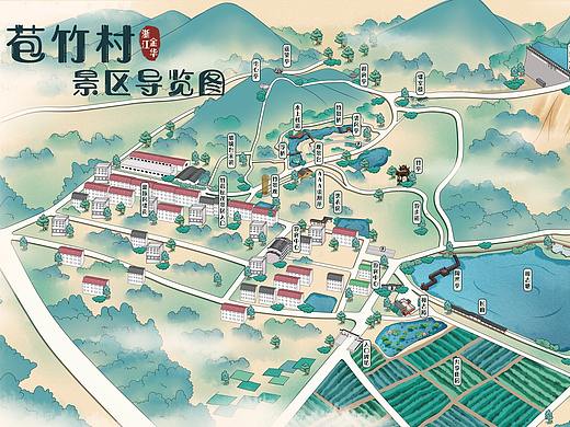 苞竹村景区导览图古风水彩水墨旅游手绘地图智慧