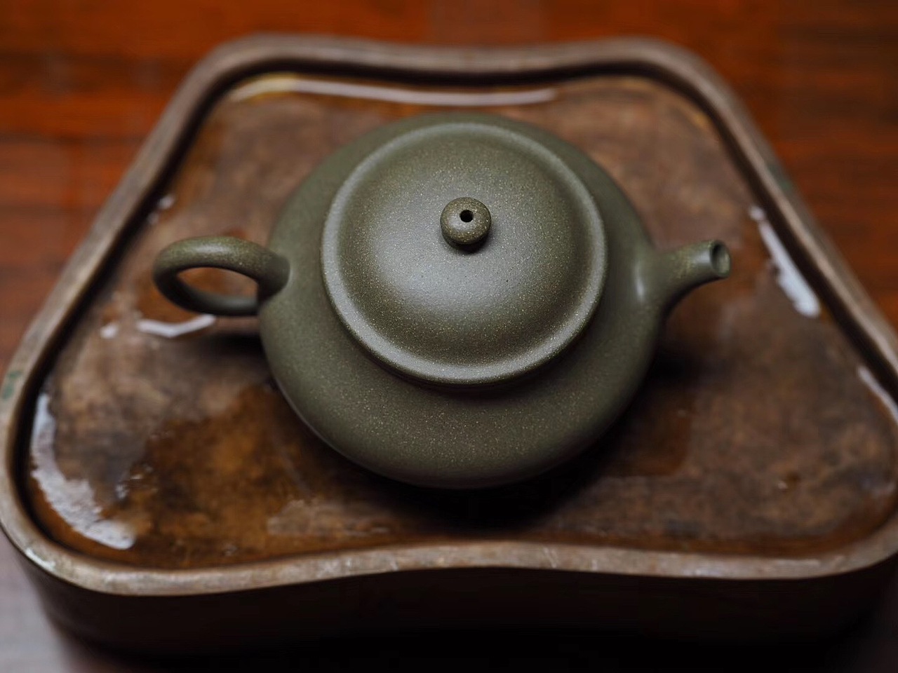 紫砂壶高虚扁原矿青段