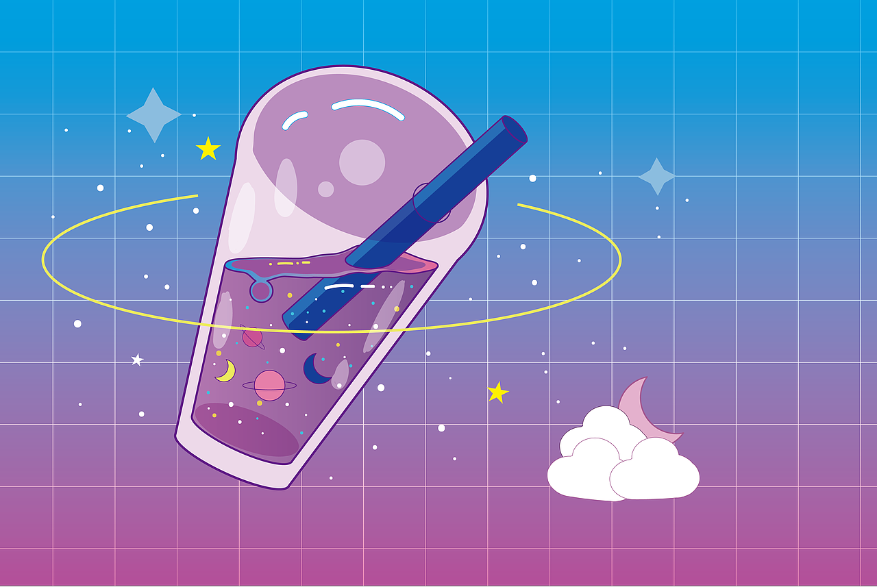 鼠绘ins风简笔画星空奶茶