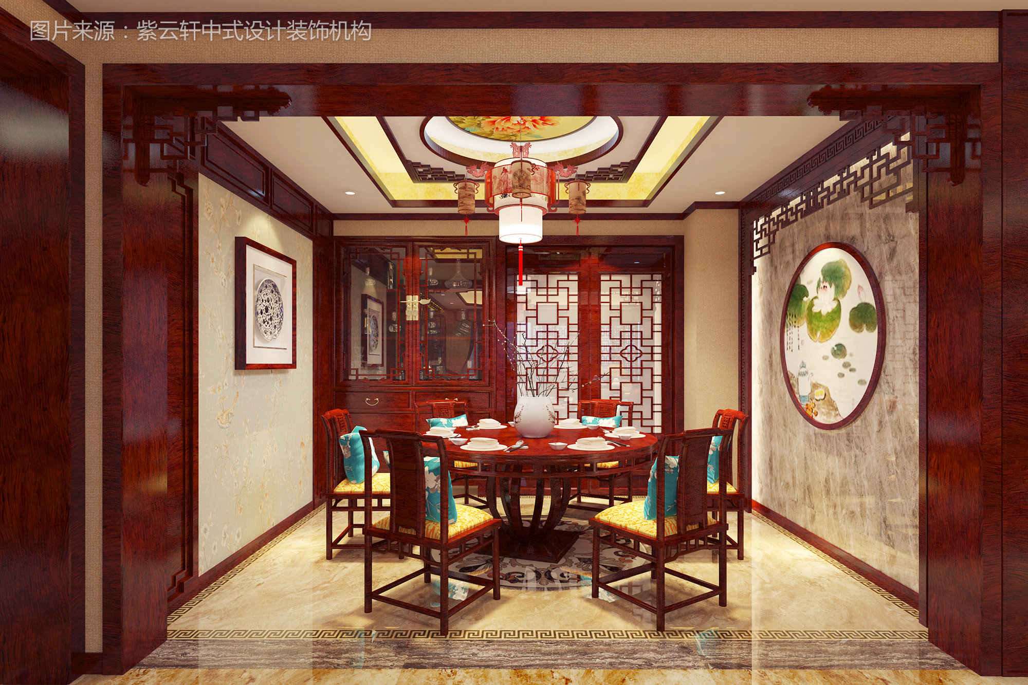 别墅中式装修效果图|空间|室内设计|紫云轩中式 - 原创作品 - 站酷