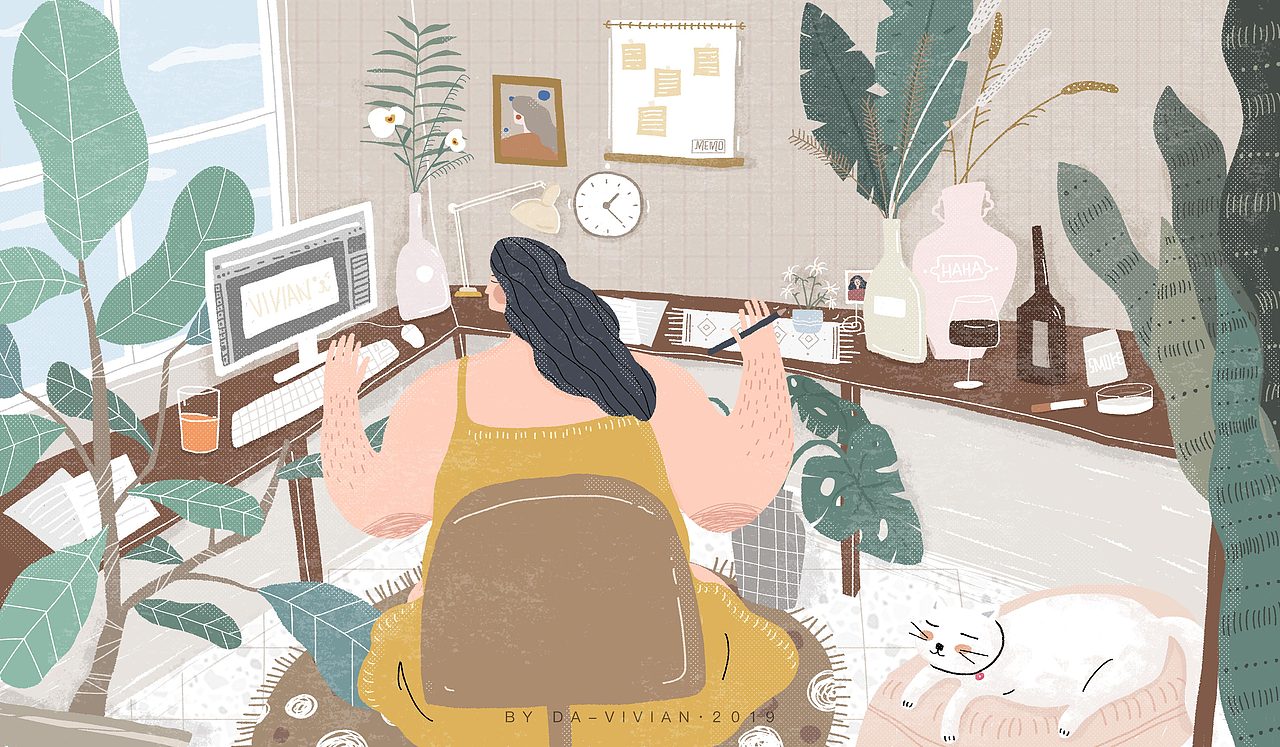 一人一猫 生活插画（图ZMTkyMTcxMDIw） - 商业插画 - 站酷设计师番茄猫vivi原创素材 - 站酷ZCOOL