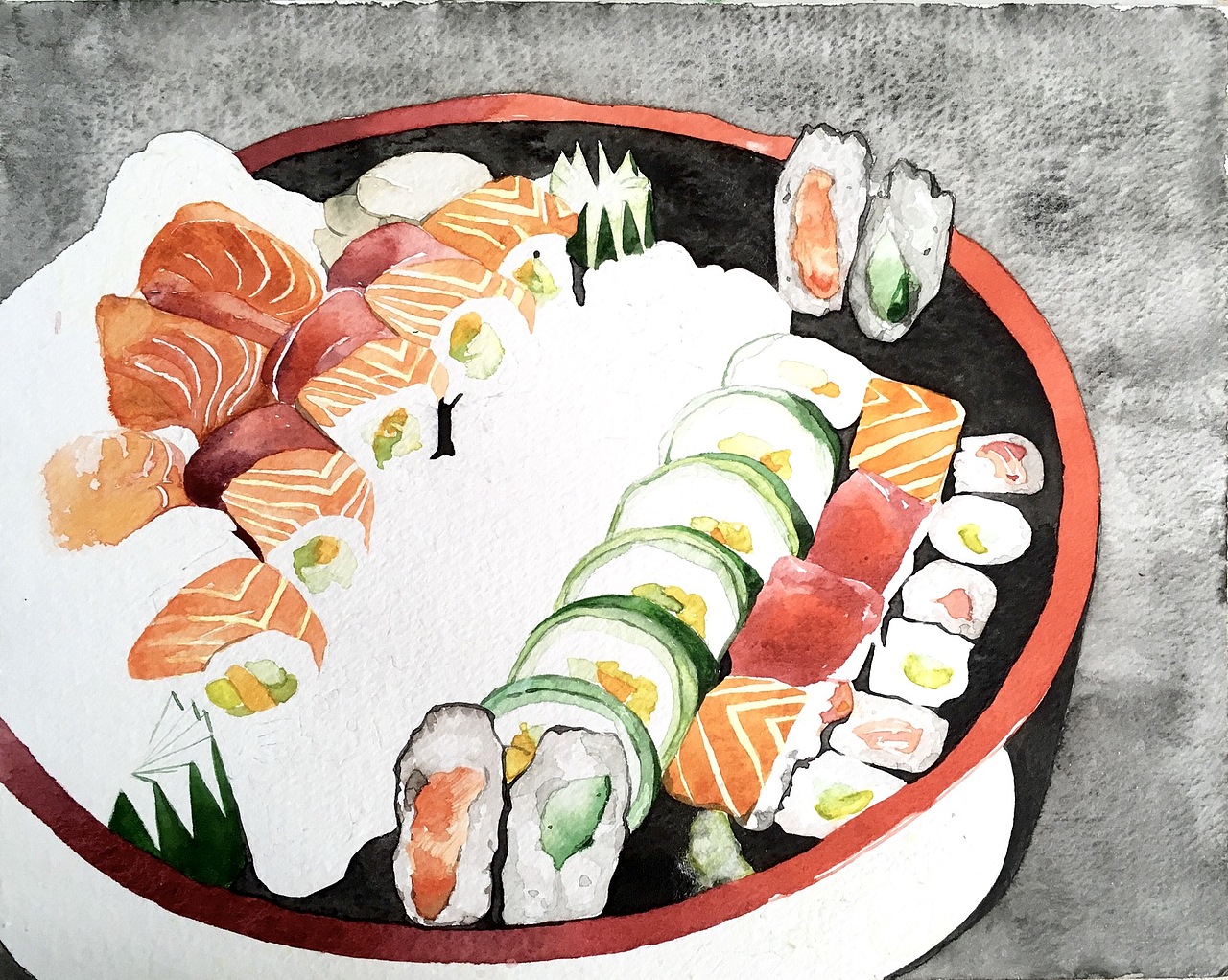 水彩画寿司（图ZNTE4OTI4Mjg=） - 绘画 - 站酷设计师ran092shan原创素材 - 站酷ZCOOL