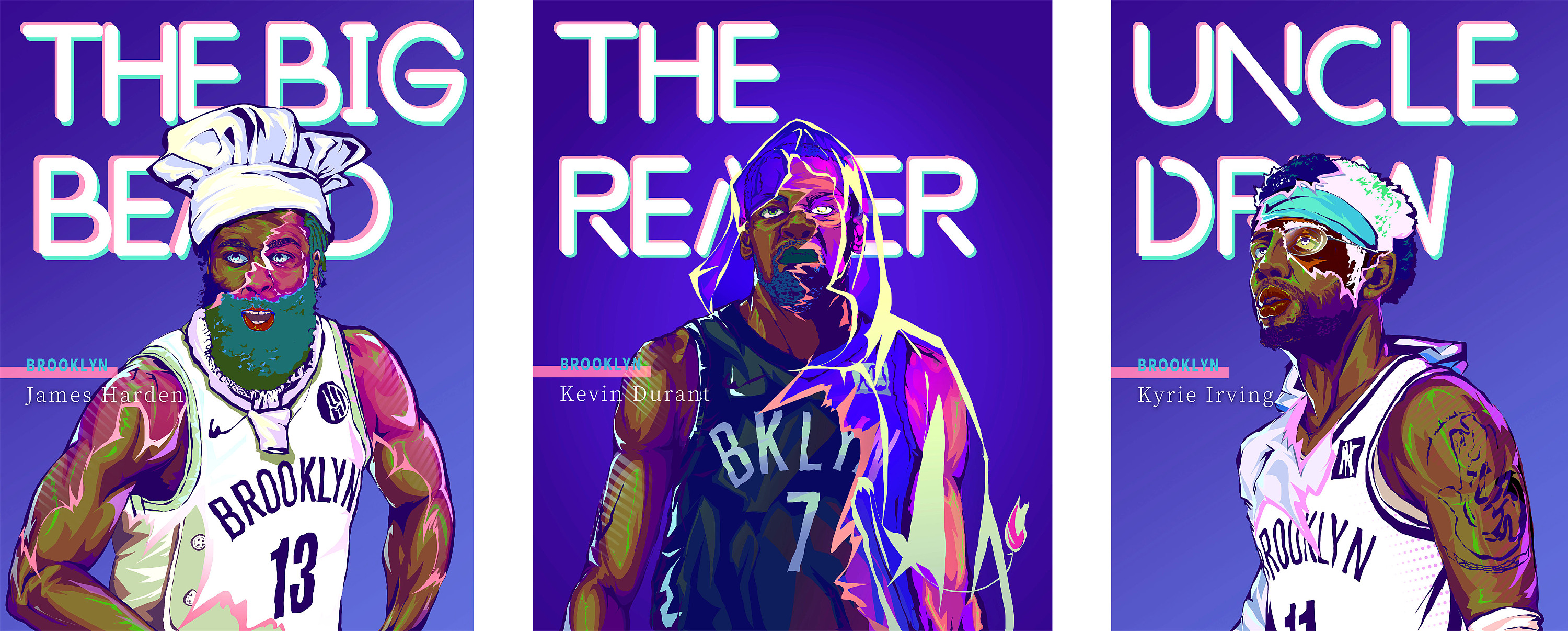 布鲁克林篮网三巨头《the big three》插画