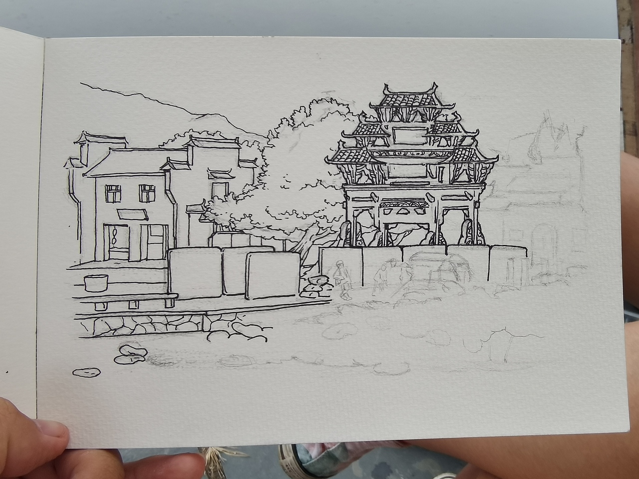 【水彩写生】西递村口——胡文光刺史牌楼