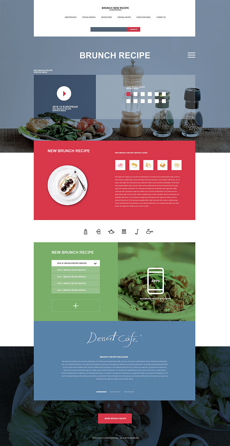 简洁中西式美食餐饮外卖预订官网首页专题UI界面设计