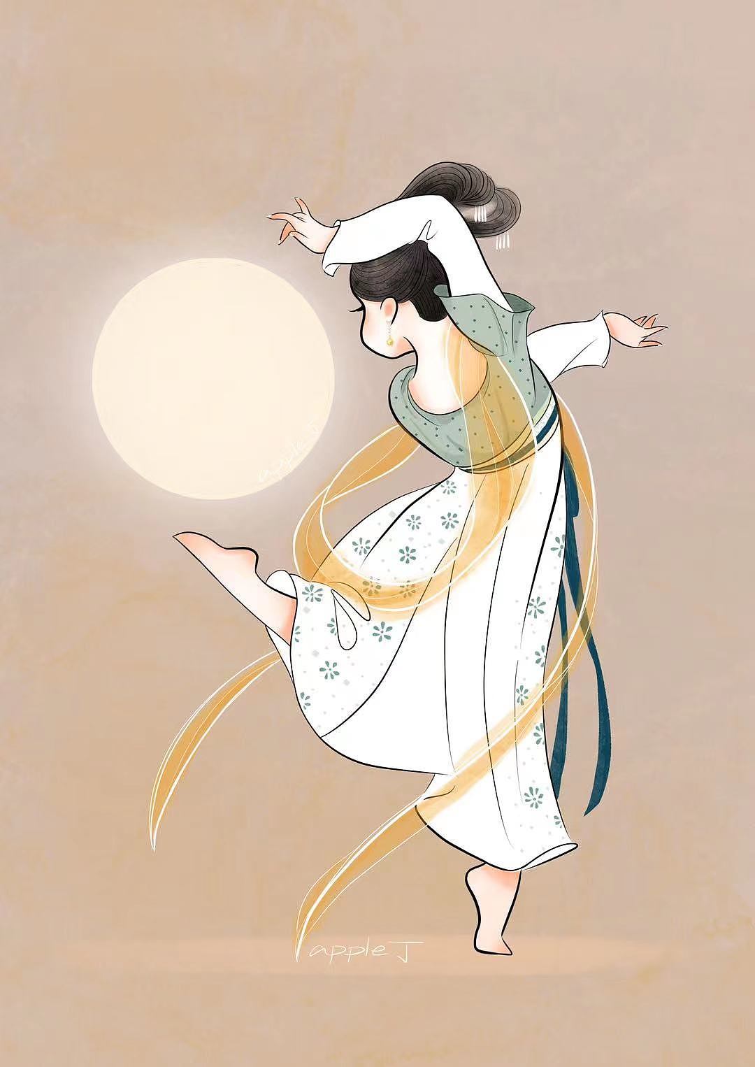 apple丁原创插画中秋节汉服中国舞
