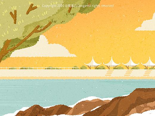 想要和你看大海in青岛（扁平化纹理iPad插画）