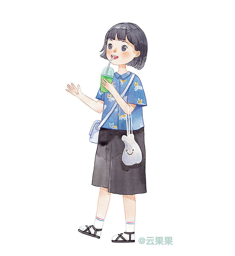 电脑模仿水彩效果画的小女孩（图ZOTIyODczMjg=） - 商业插画 - 站酷设计师夏町ting原创素材 - 站酷ZCOOL
