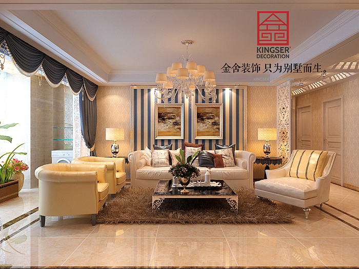 【想象国际小区138㎡三室两厅两卫装修效果图】-金舍装饰-石家庄装修