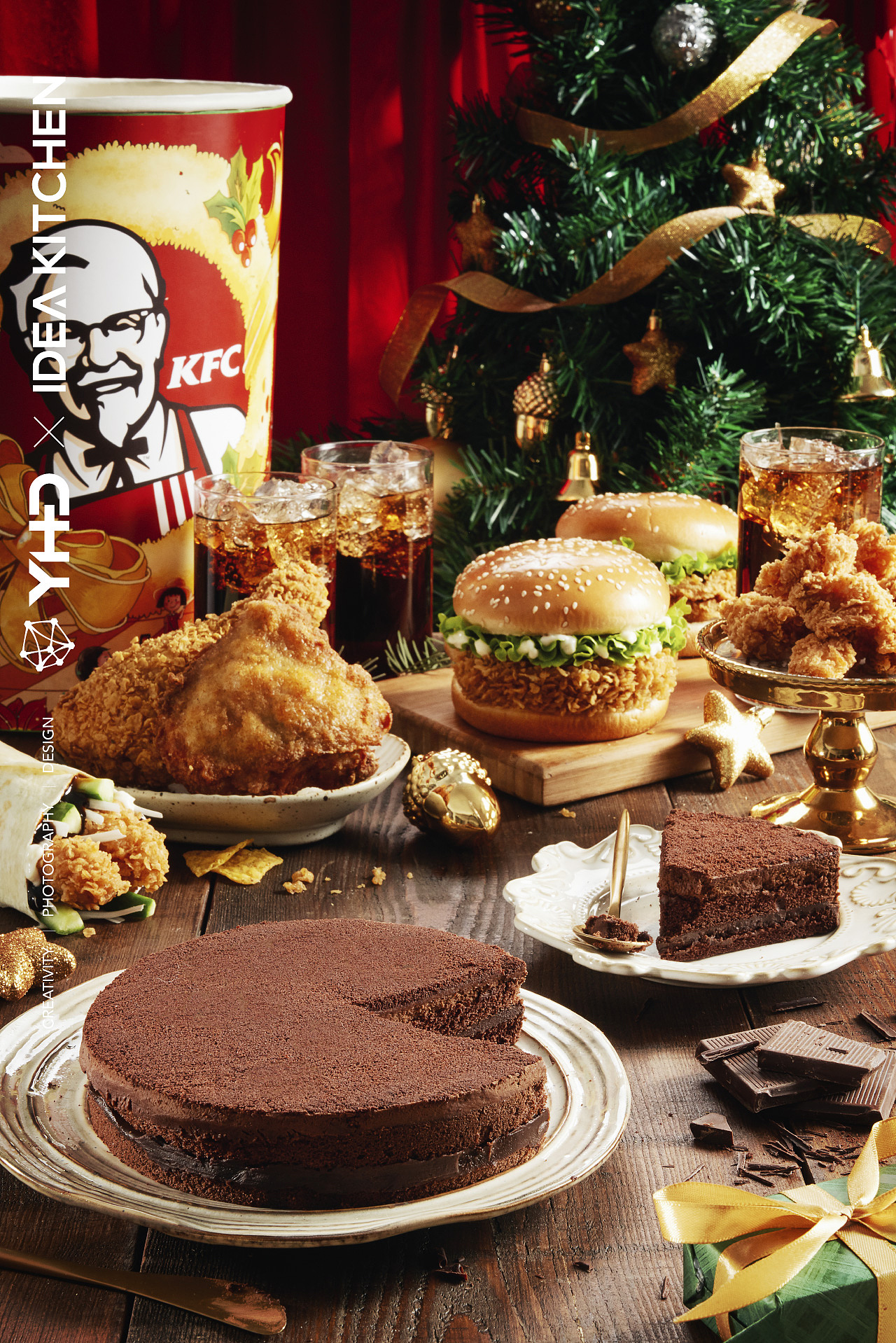 视觉创意美食摄影kfc2018圣诞全家桶脆皮鸡