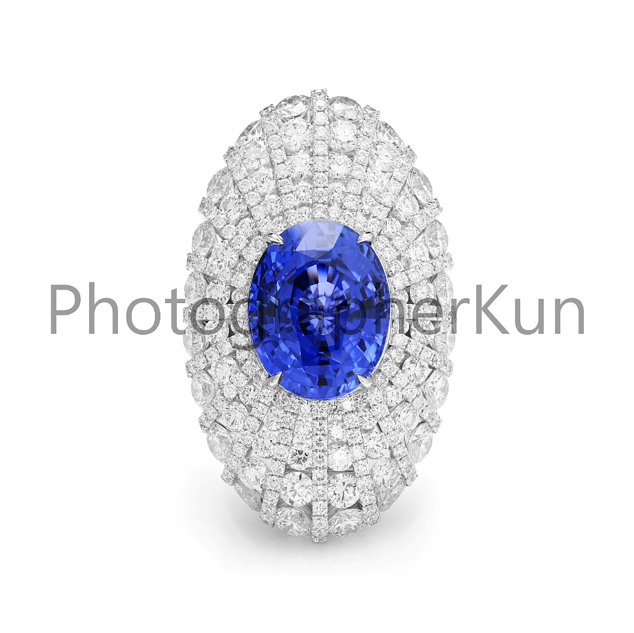 顶级斯里兰卡无烧变色蓝宝石钻戒 拍摄