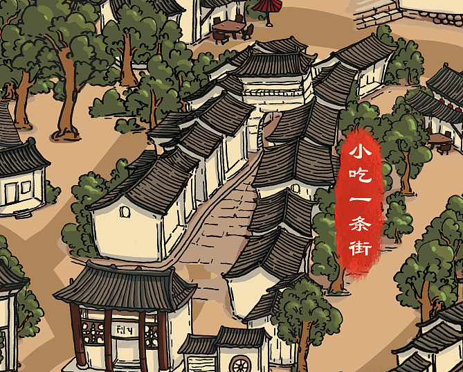 西安袁家村手绘地图