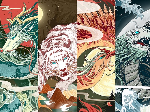 四大神兽插画设计