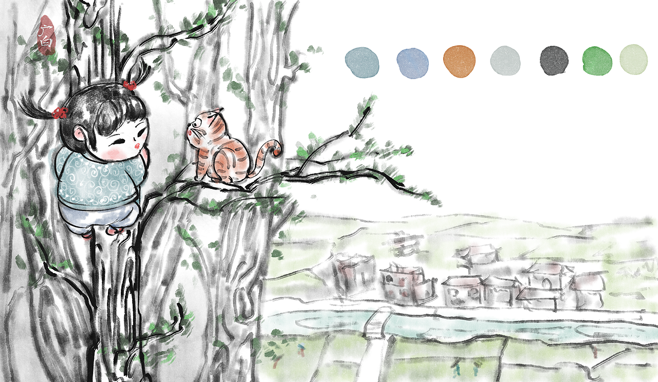 童年与猫（图ZMjk0MjE0NjA4） - 儿童插画 - 站酷设计师广白GB原创素材 - 站酷ZCOOL