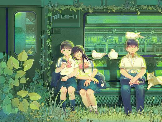 《春日电车》插画