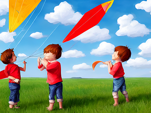 #站酷梦笔#想要一个小孩子抓着风筝在田野中玩耍,插画