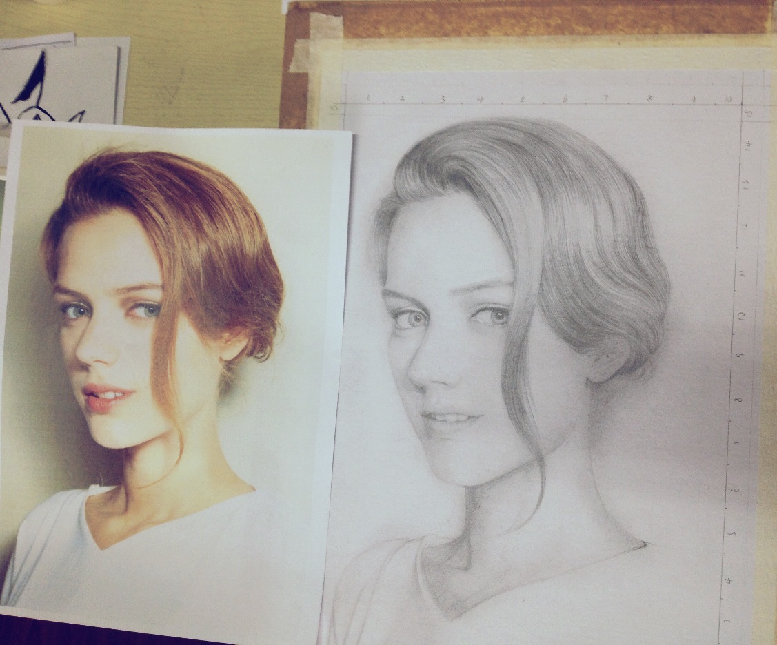 九宫格画法的素描一张