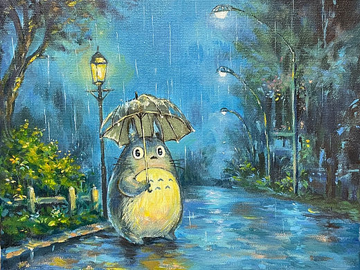 雨夜下归家路上的小龙猫