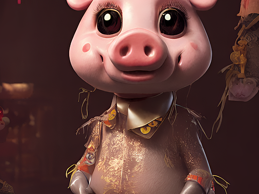 #AI创作实验室#拟人化,可爱的小猪,中国风,喜庆