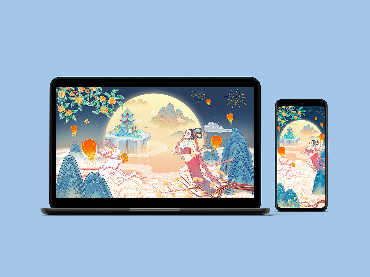 中秋主題插畫（圖ZMjY5OTY2Nzg4） - 創(chuàng)作習作 - 站酷設(shè)計師是手draw餅呀原創(chuàng)素材 - 站酷ZCOOL