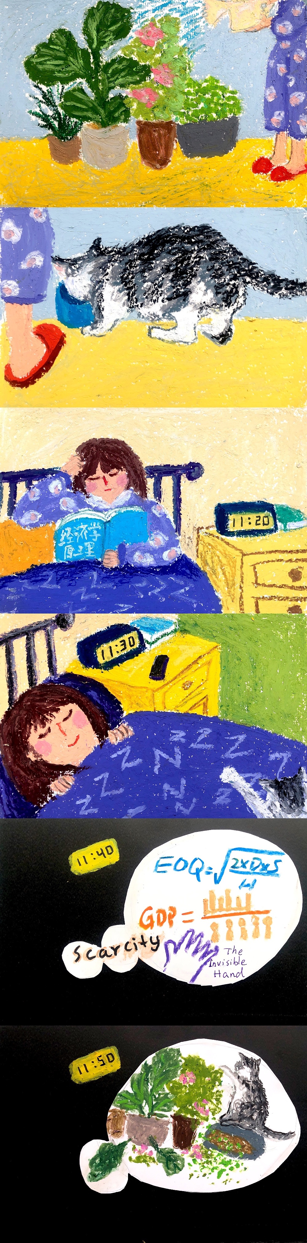 油画棒绘本《睡不着》（图ZMzA0MjgzMTQ0） - 绘本 - 站酷设计师爱茶O原创素材 - 站酷ZCOOL