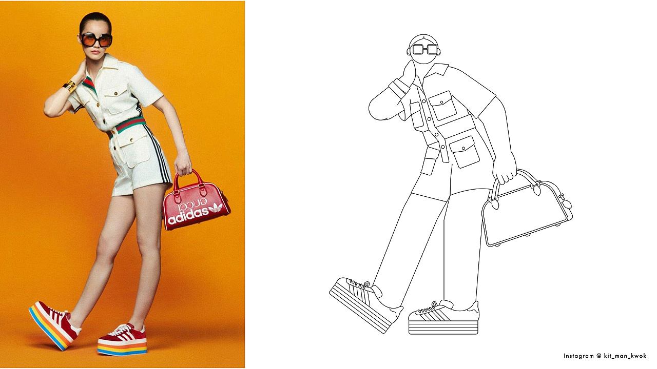 Gucci x adidas图片转插画🎨(扁平風人物)（图ZMzUxNTk0NDUy） - 新锐潮流插画 - 站酷设计师凱麗郭原创素材 - 站酷ZCOOL