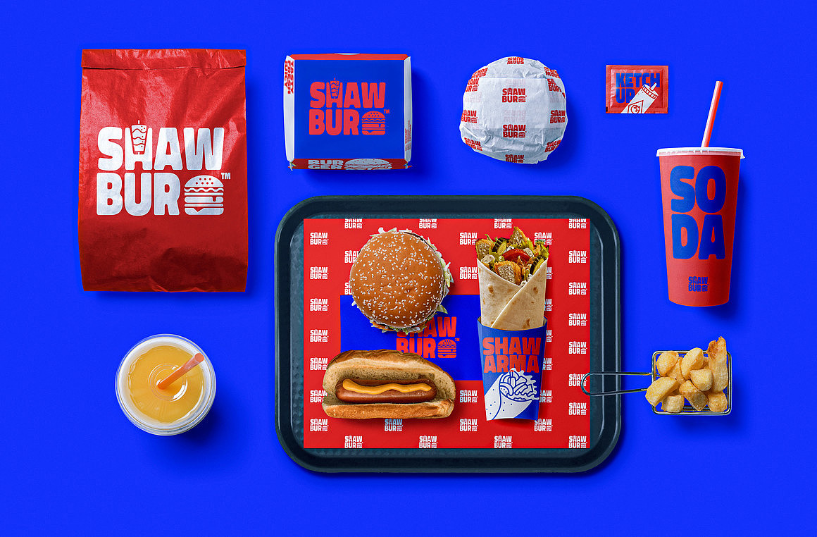  三口设计培训分享一组蓝汉堡汉堡包快餐食品品牌设计