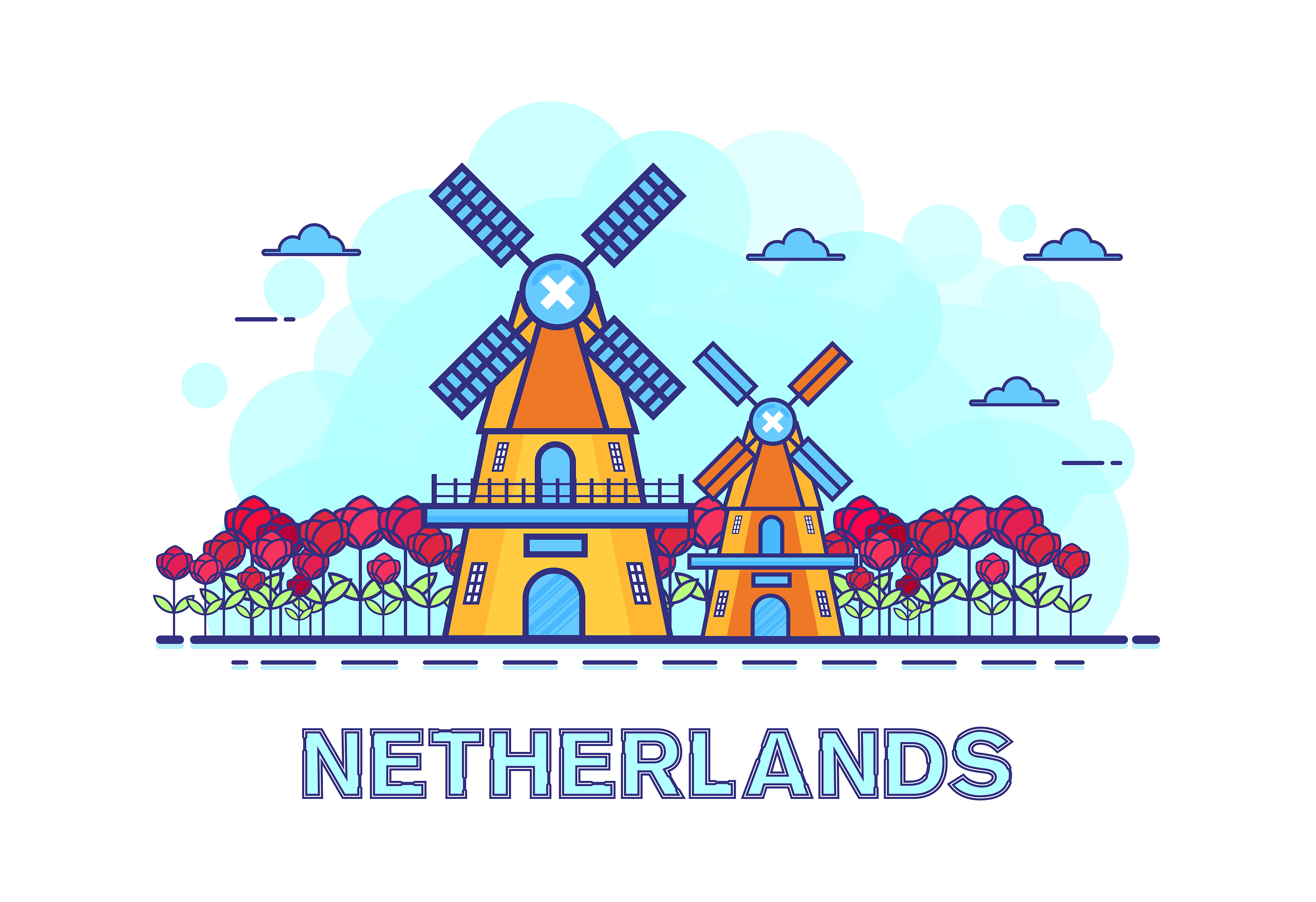 城市建筑地标-插画