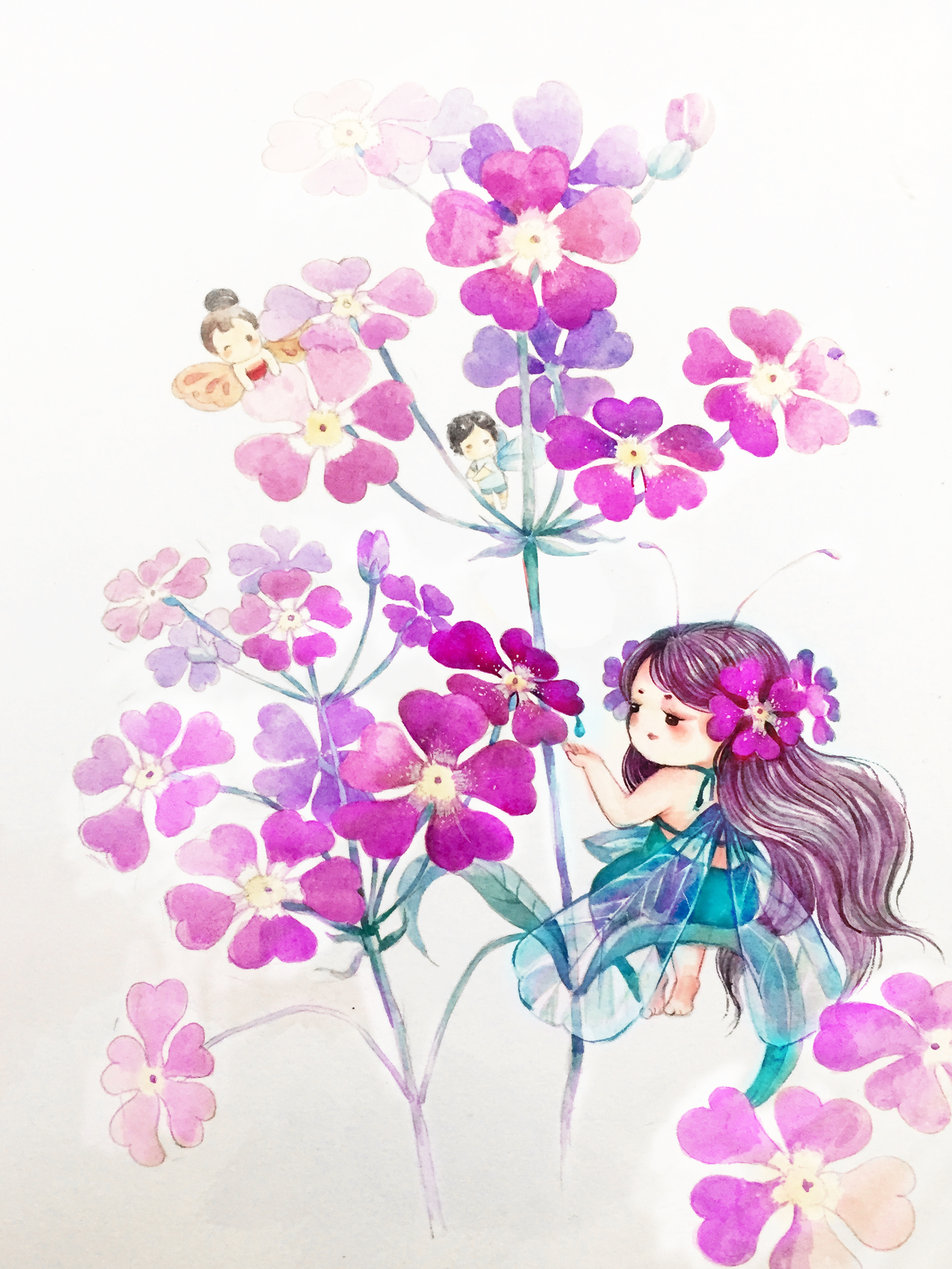 水彩 花卉 小精灵