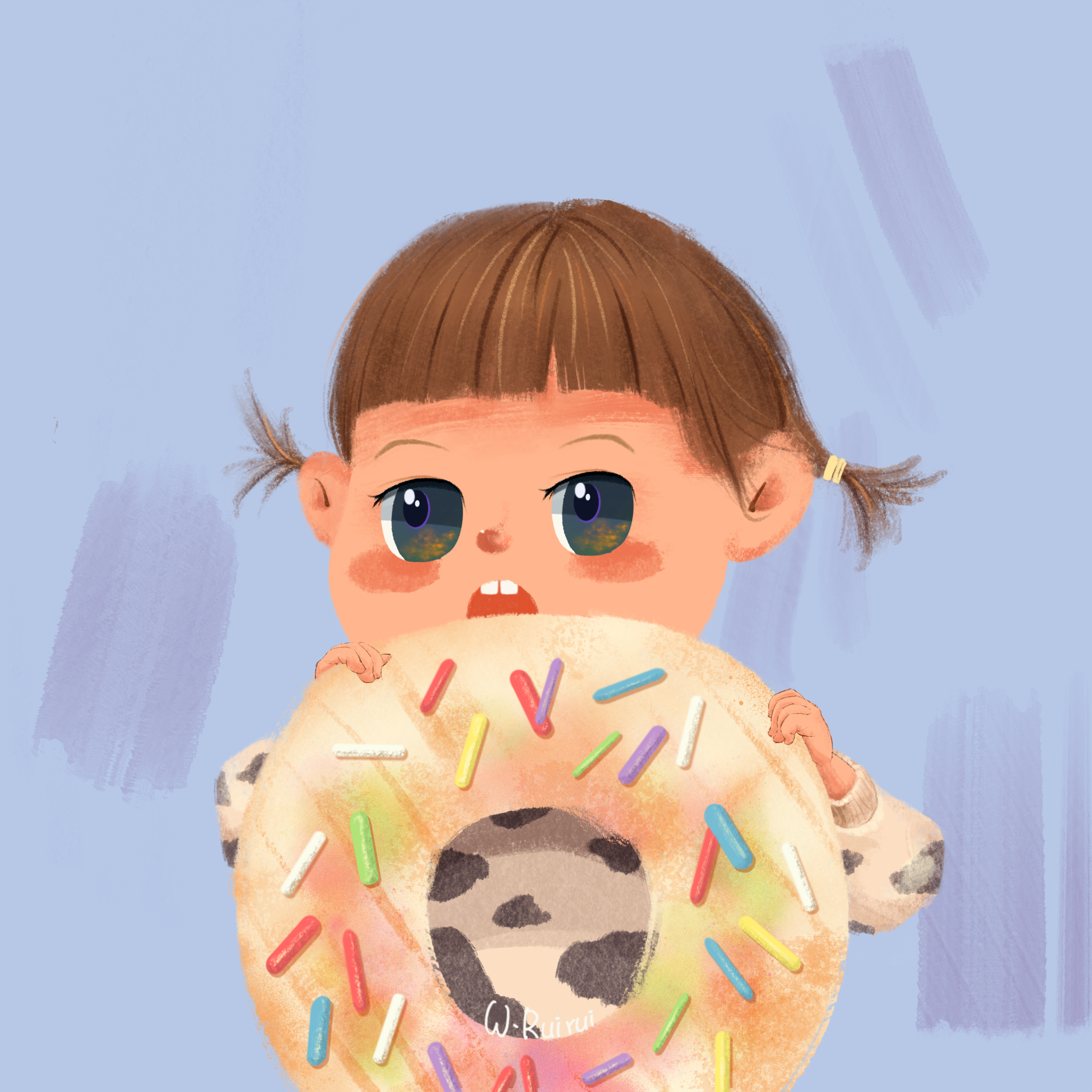 吃甜甜圈的动漫小女孩图片