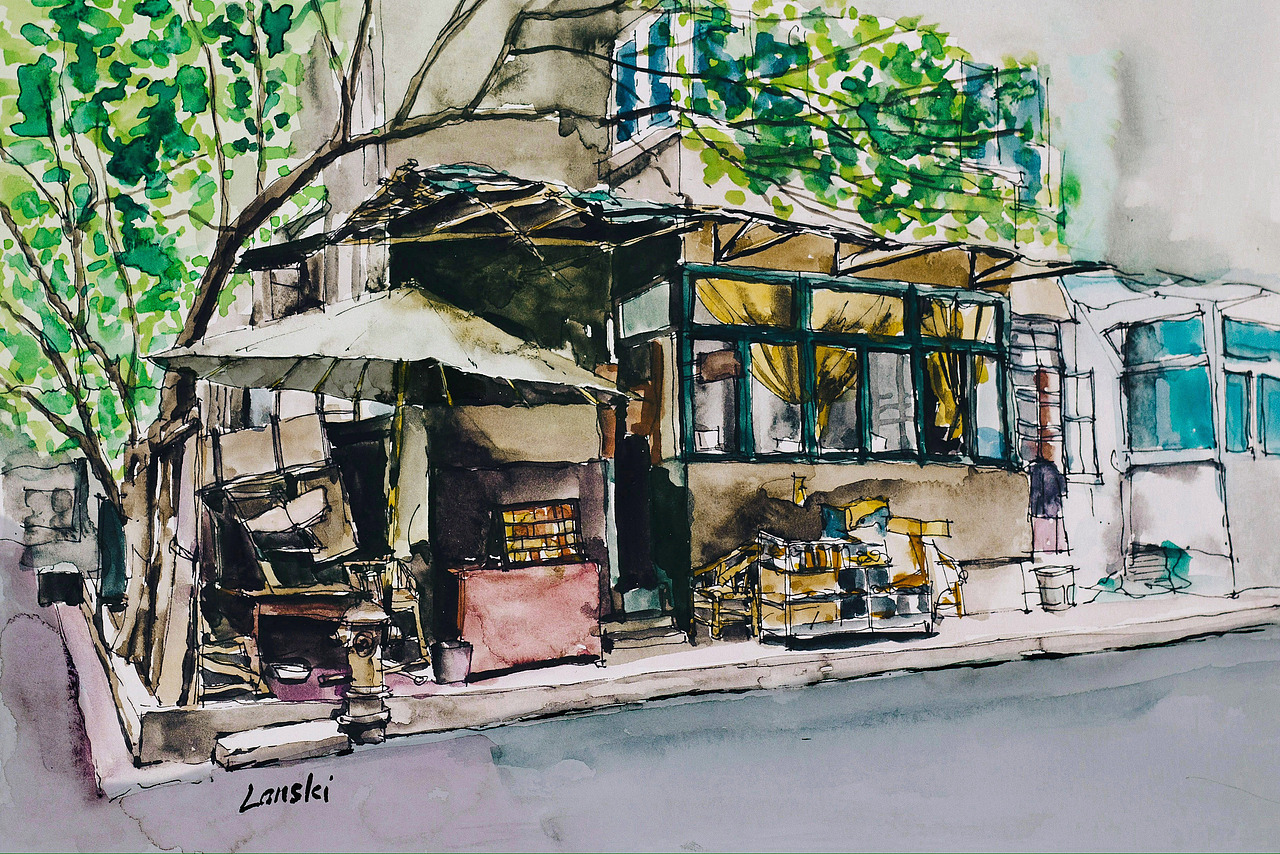 水彩手绘我的家乡四川广汉