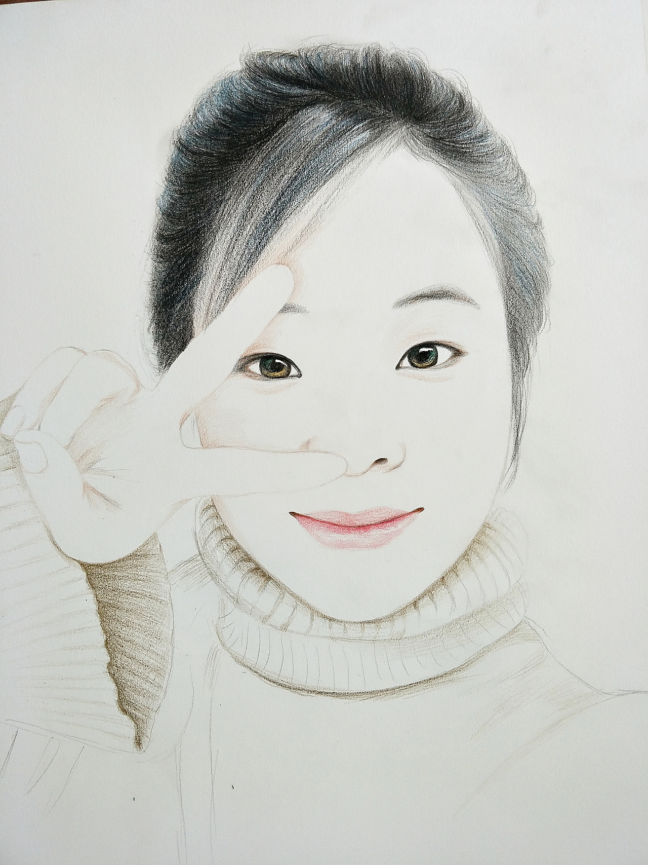 彩铅美女肖像画---叶青(过程)