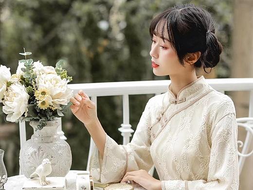 中式旗袍改良现代旗袍中式汉服复古女装模特拍摄拍照