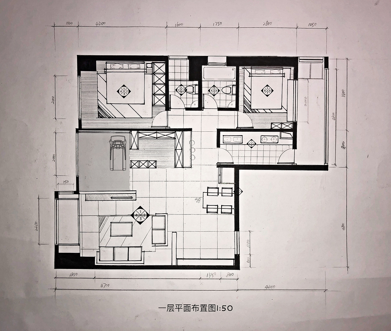 住宅设计手绘图 轴测77平面图77立面图