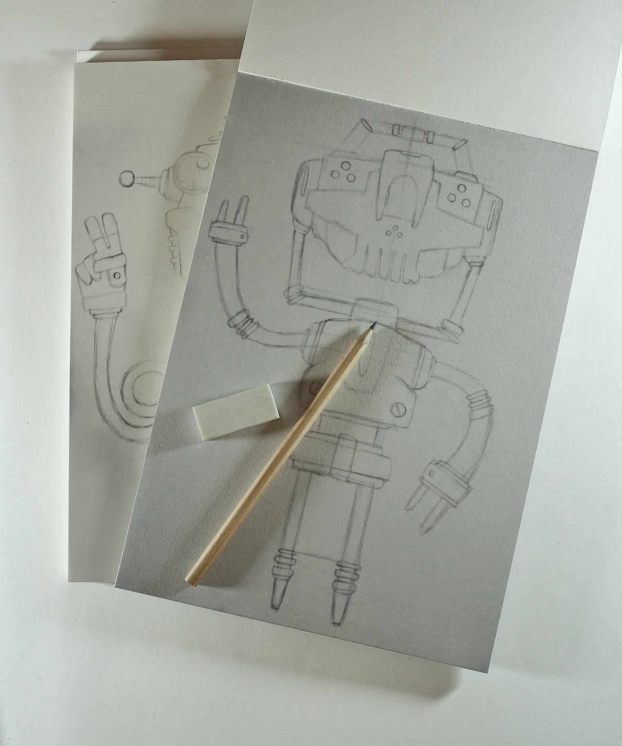 彩铅手绘小机器人系列插画可爱机械朋克风